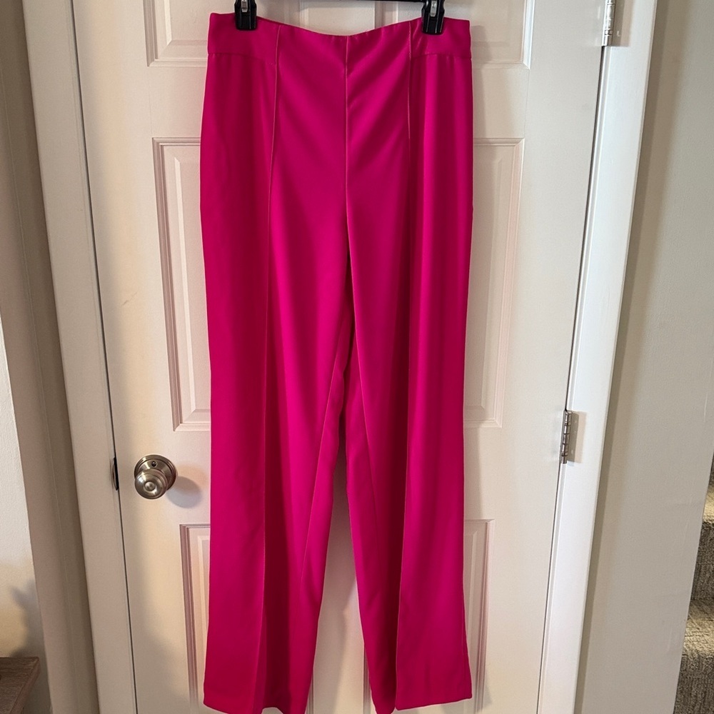 Zara High-Waisted Wide-Leg Trousers vibrant fuchsia hot pink Size Medium